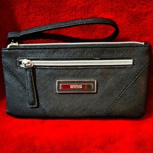 Kenneth Cole Reaction Black Clutch Wallet Wristlet-Faux Leather